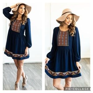 Navy embroidered dress